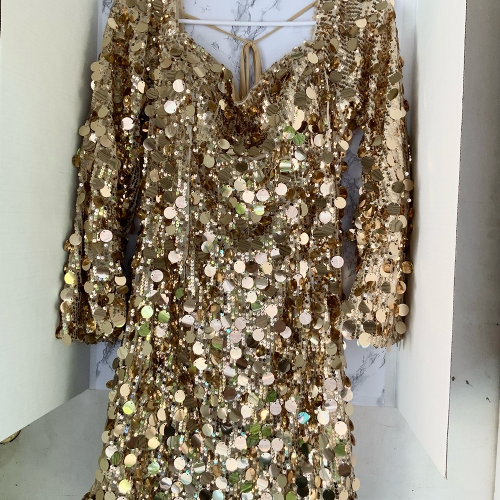 Gold Sequin Dress with Long Sleeves